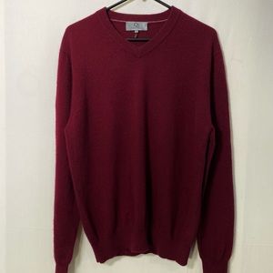 Qi New York Maroon Large V-Neck 100% Cashmere Sweater